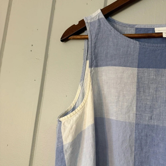 J Jill Love Linen Blue Gingham Tie front Dress Size Medium Petite - Picture 9 of 11